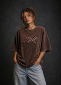 Made In India Rug Patch Acid Wash T-Shirt – 240 GSM French Terry (Drop Shoulder Fit) Brown